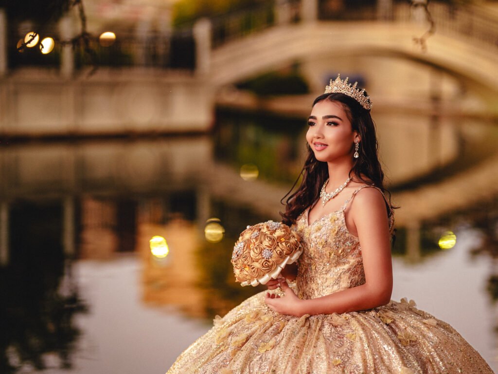 Moody fine art portrait featuring city lights and reflections on the water