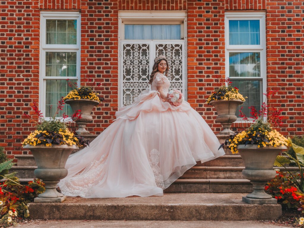 Full-length Quinceañera portrait at Coxhall Gardens Carmel Photography