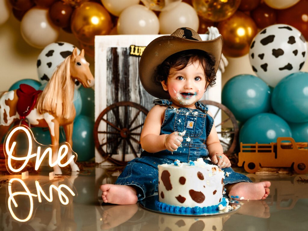 Cowboy Cake Smash Photographer Indianapolis Indiana baby boy session
