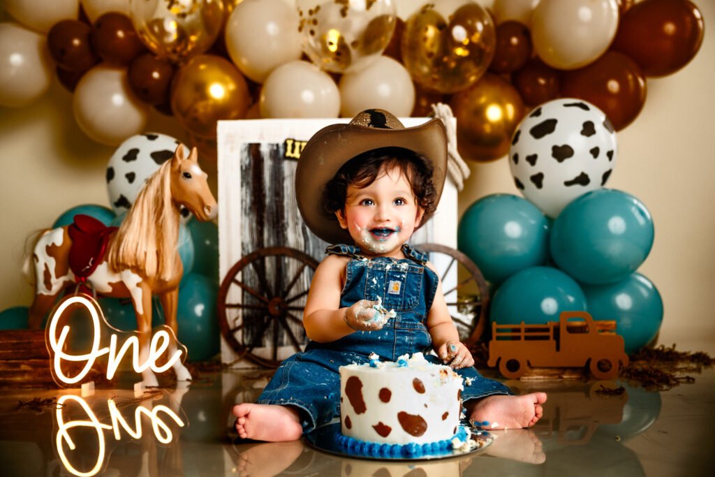 Cinematic Fine Art Cowboy Cake Smash Photography Indianapolis Studio