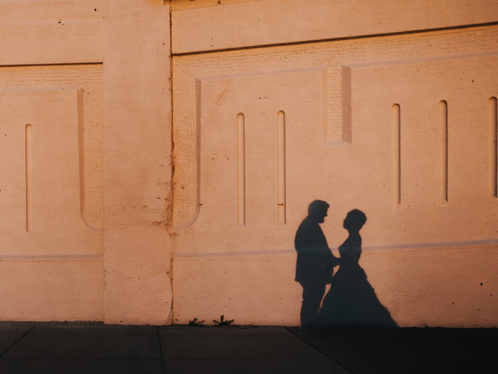 silhouette wedding photography against textured wall Indianapolis
