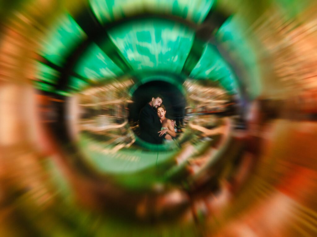 Creative wedding photography using circular reflection techniques in Indiana.